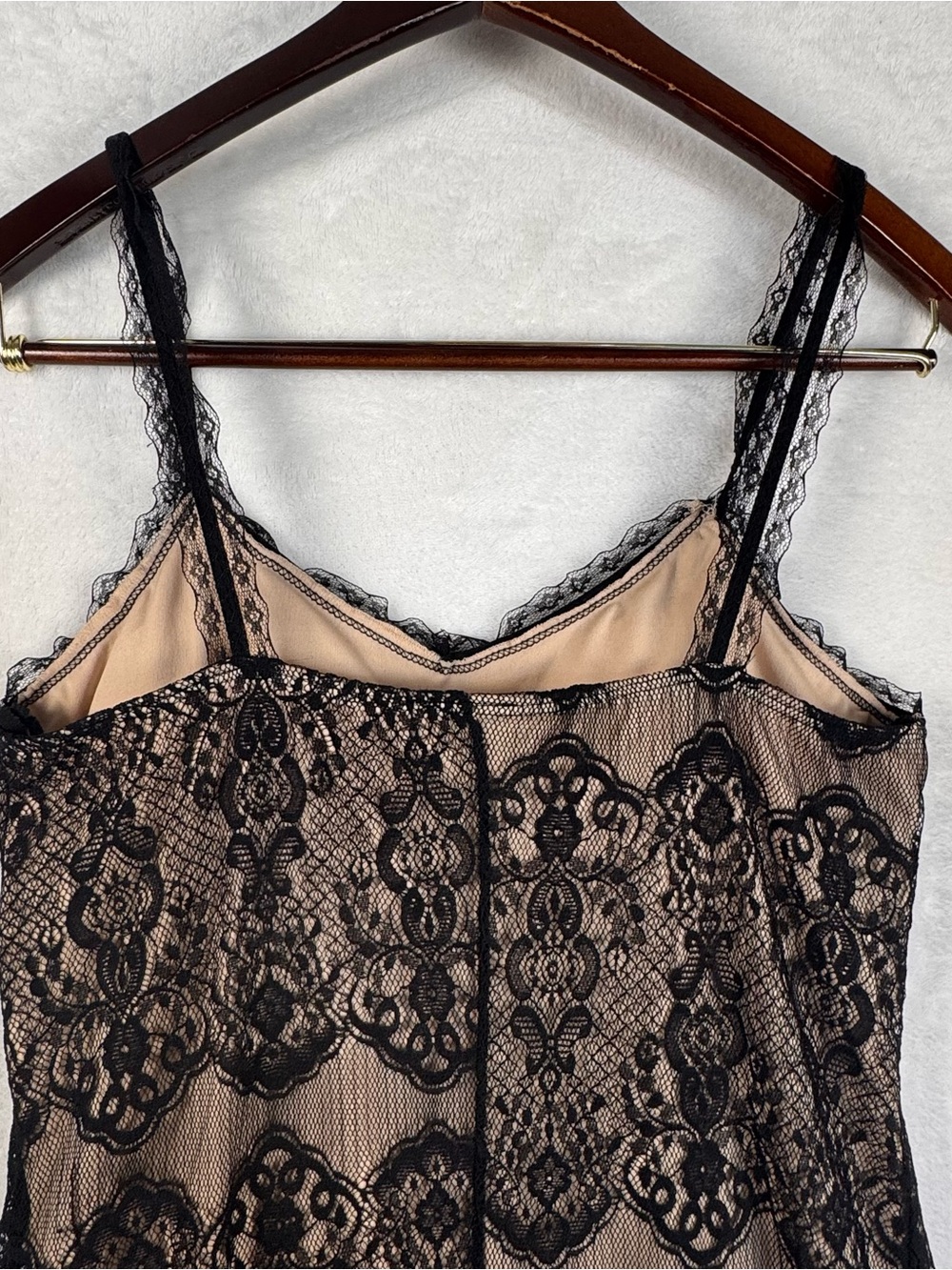 Vintage Y2K Vanity Black Lace Nude Illusion Slip Dress L USA Made - Picture 8 of 9
